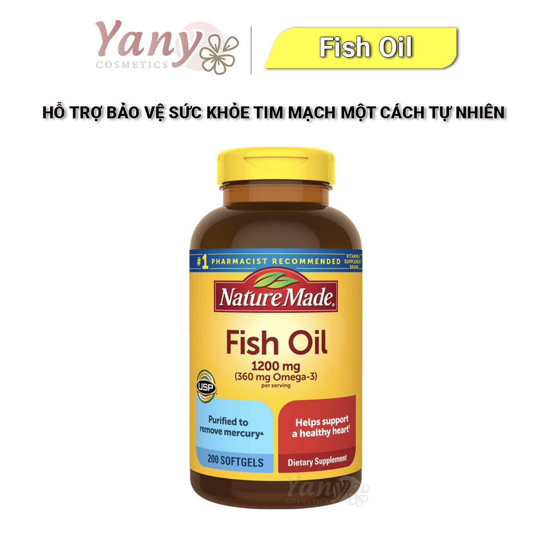 Dầu Cá Fish Oil Natural Made 1200mg (360mg Omega-3) Hộp 200 Viên