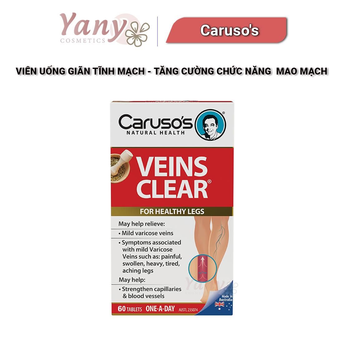 Viên Uống Giãn Tĩnh Mạch Veins Clear 60 Viên Úc - Yany Cosmetics