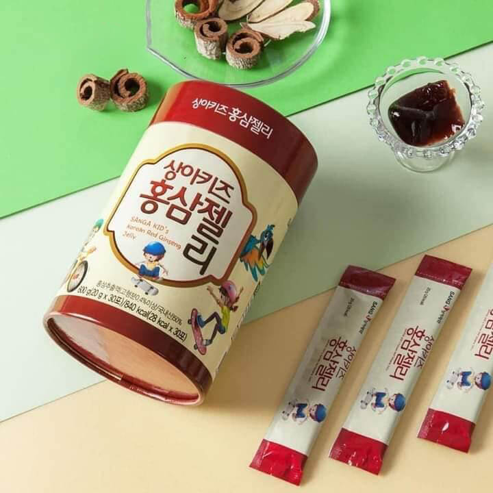 Thạch Hồng Sâm Baby SangA Kid's Korean Red Ginseng Jelly 600gr 30 Thanh