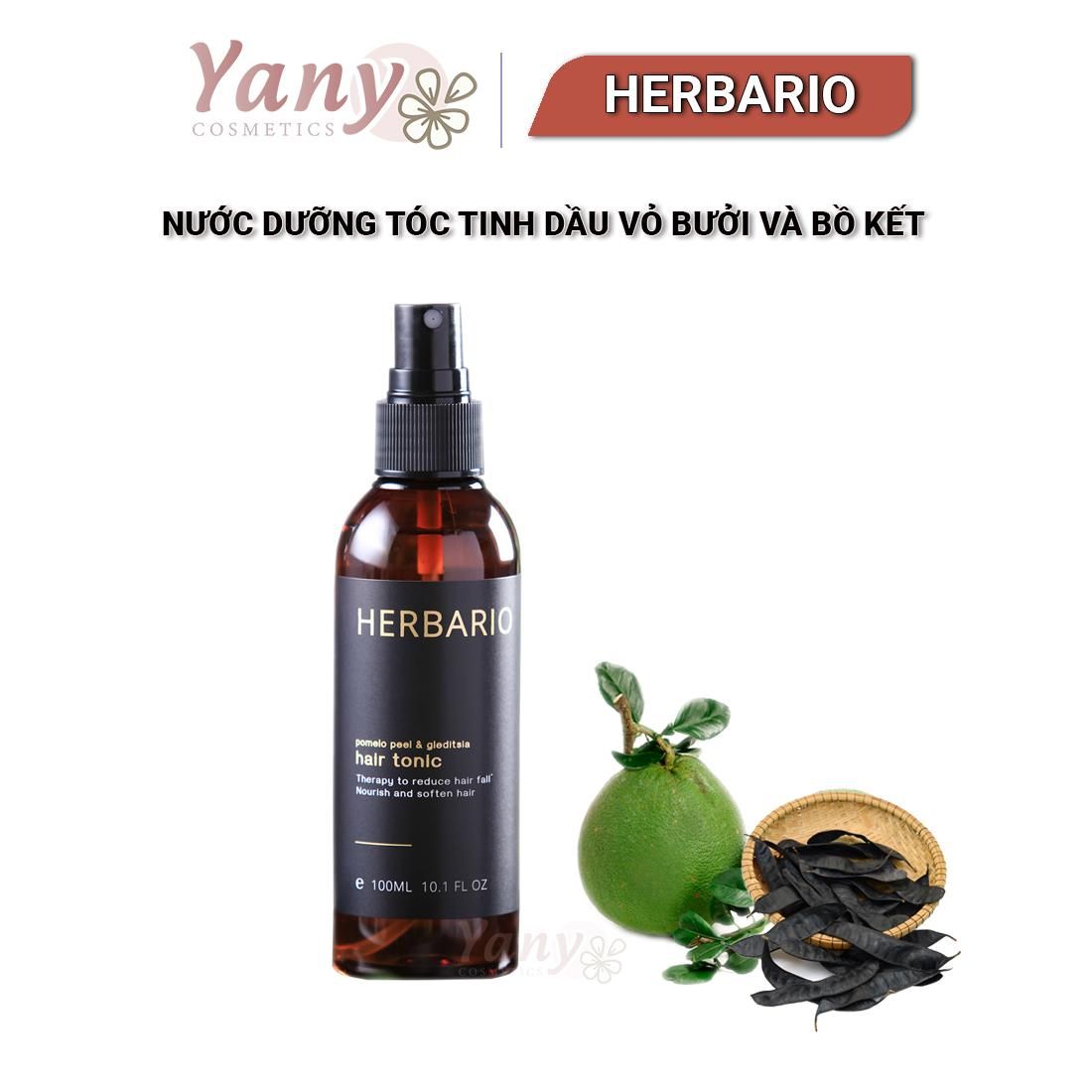 Nước dưỡng tóc tinh dầu Vỏ Bưởi và Bồ Kết Herbario 100ml kích thích mọc, giảm rụng tóc-Yany Cosmetics