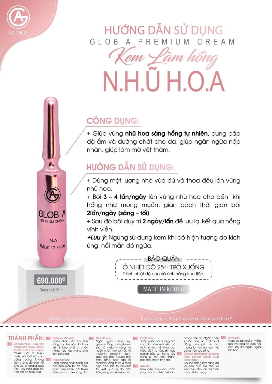 Kem Hồng Nhũ Hoa Glob A Premium Cream NA 5ml Hàn Quốc