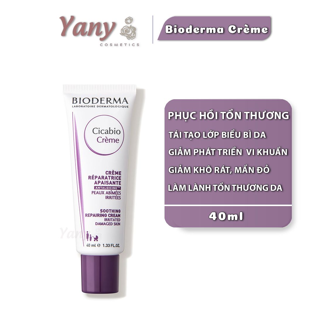 Kem dưỡng phục hồi da tổn thương Bioderma Cicabio Crème 40ml, Yany Cosmetics