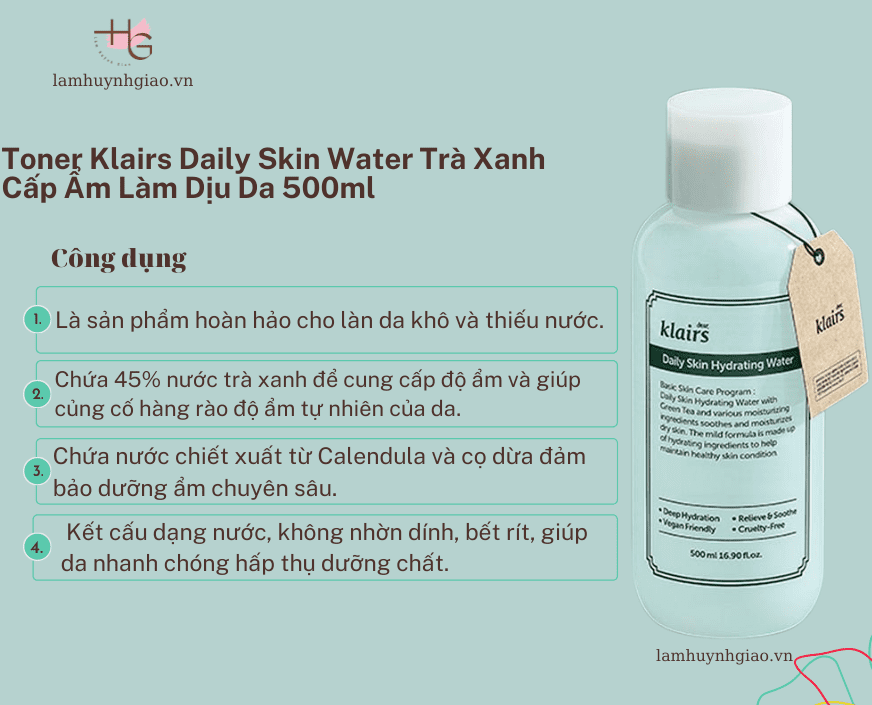 Toner Klairs Daily Skin Water Trà Xanh Cấp Ẩm Làm Dịu Da 500ml