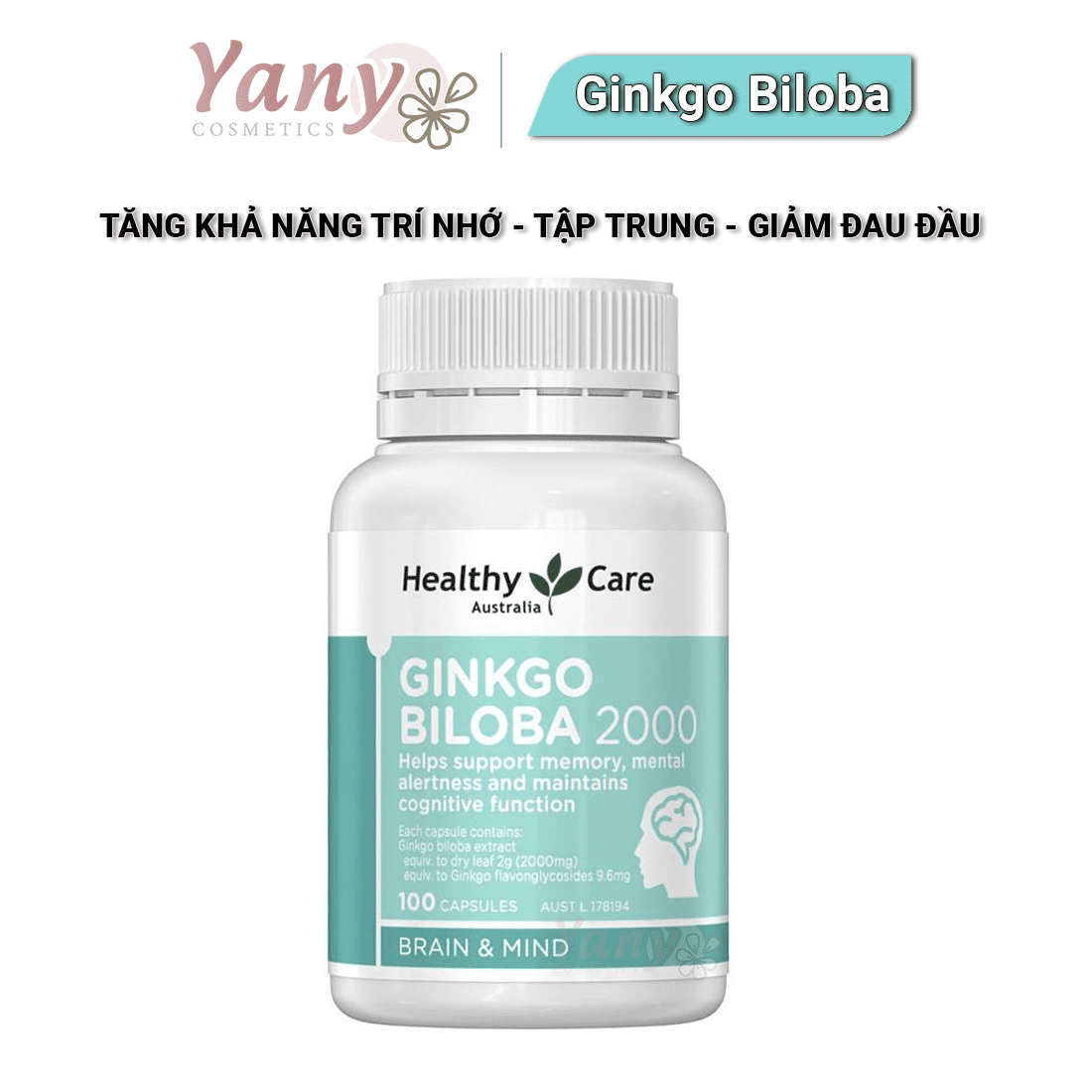 Viên Uống Bổ Não Ginkgo Biloba 2000 Healthy Care Úc