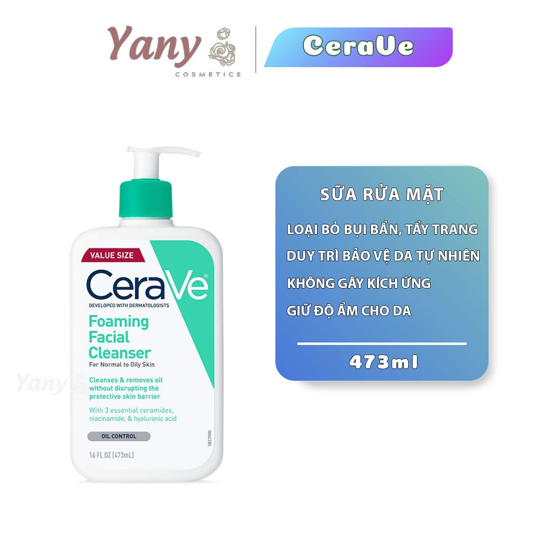 Sữa Rửa Mặt Cerave Foaming Facial Cleanser Cho Da Dầu Mụn 437ml