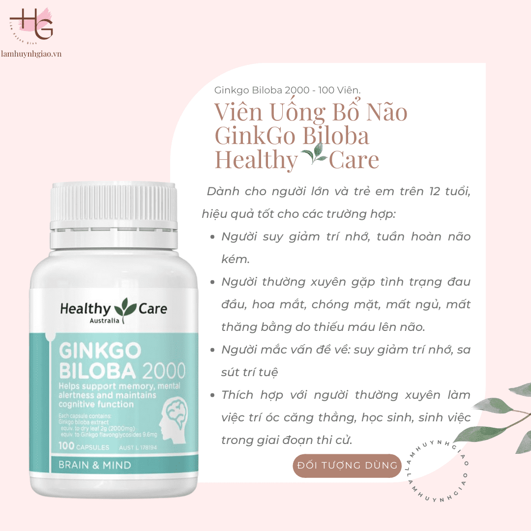 Viên Uống Bổ Não Ginkgo Biloba 2000 Healthy Care Úc