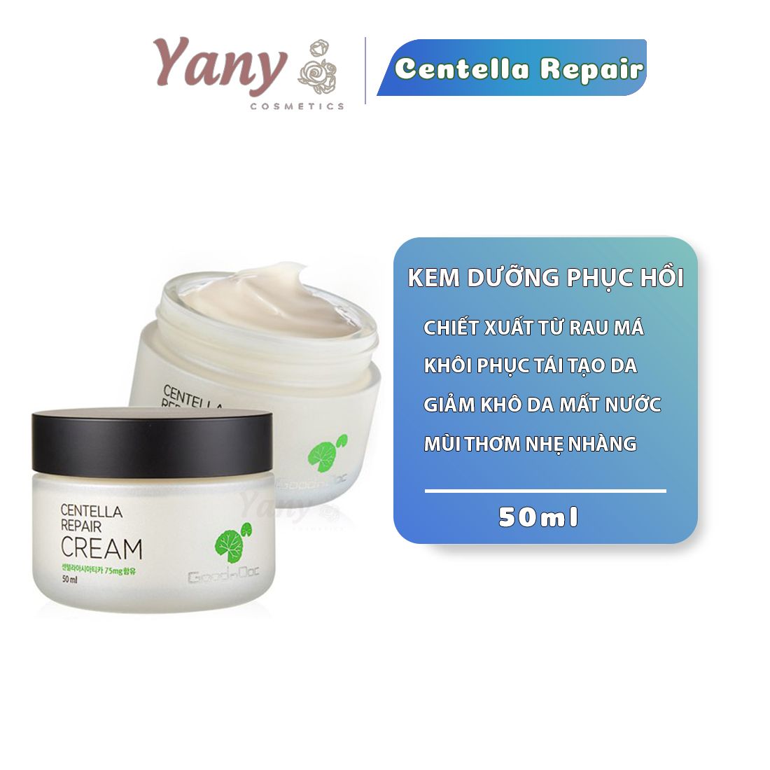 Kem Dưỡng Phục Hồi Da Rau Má GoodnDoc Centella Repair Cream 50ml, Yany Cosmetics