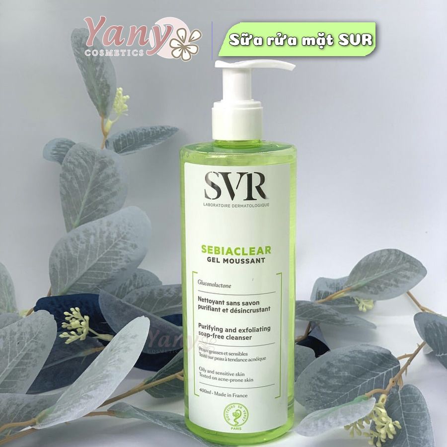 Sữa rửa mặt SVR Sebiaclear Gel Moussant dành cho da dầu mụn da nhạy cảm, Gel rửa mặt SVR 400ml, Yany Cosmetics