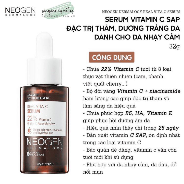 Tinh Chất Serum Vitamin C Neogen Dermalogy Real Vita C 22% Đặc Trị Thâm, Làm Sáng Da