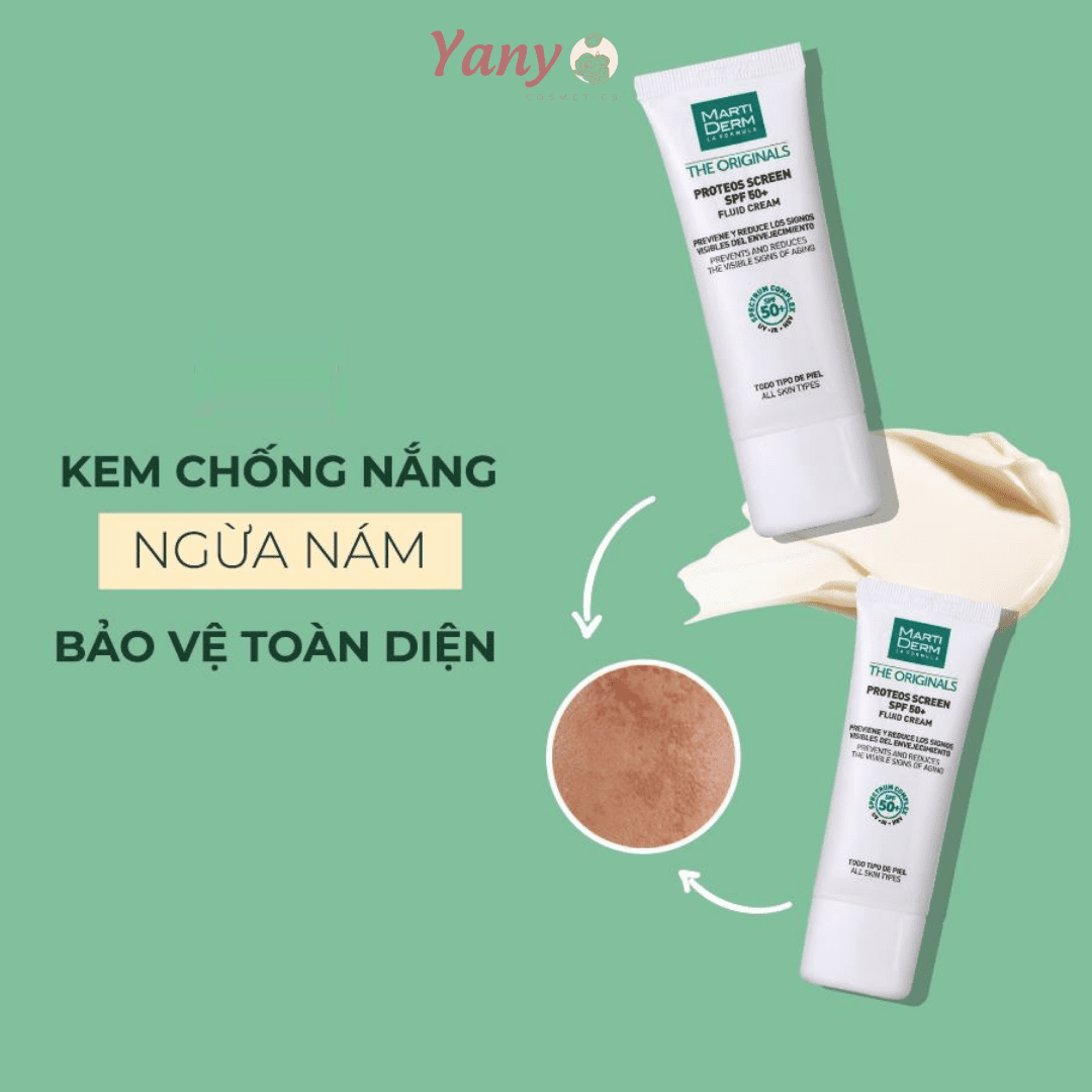 Kem Chống Nắng Phổ Rộng Ngăn Ngừa Lão Hoá, Ngừa Nám, Phòng Chống Nám Quay Lại Martiderm The Originals Proteos Screen SPF 50+ Fluid Cream 40ml