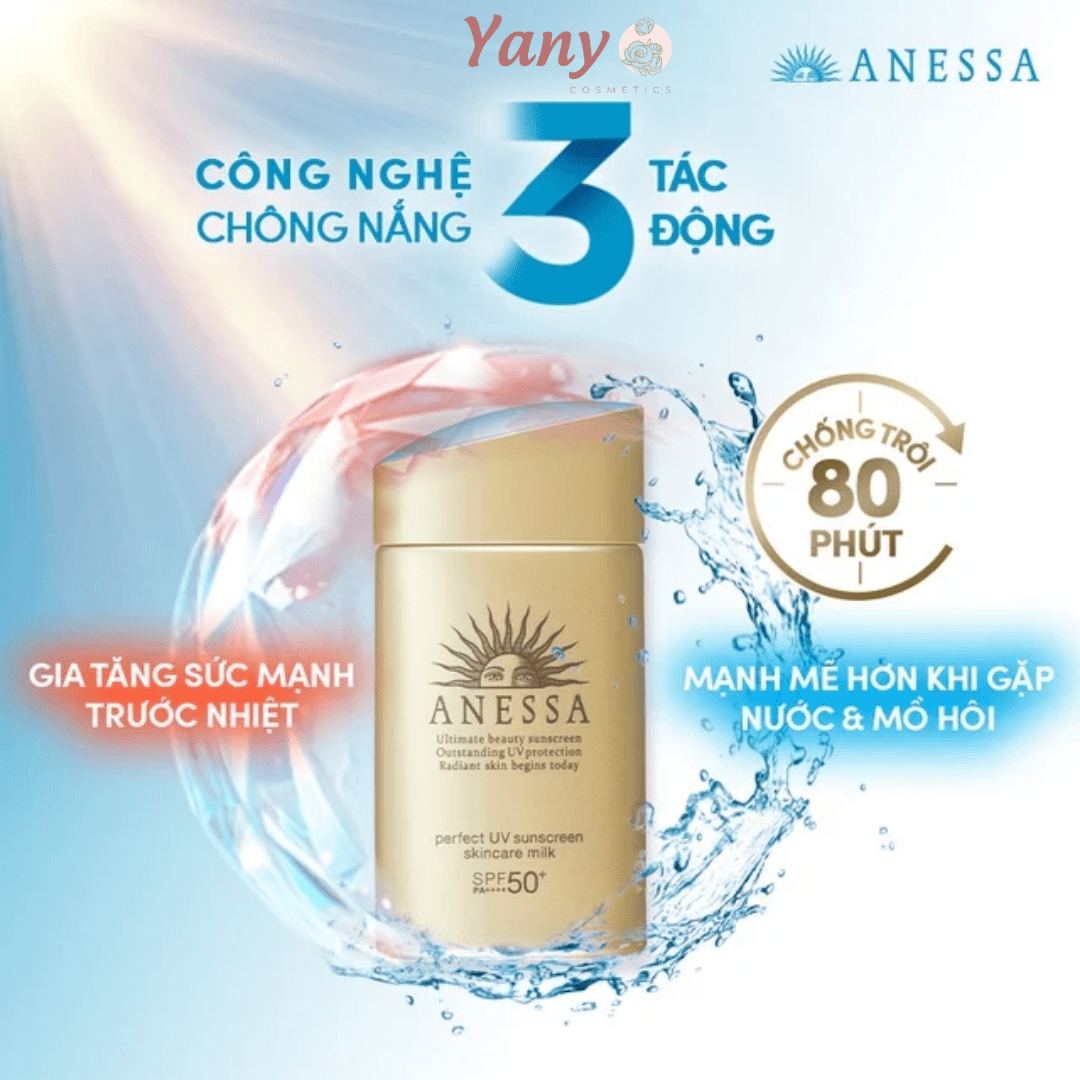 Sữa chống nắng Anessa dưỡng da kiềm dầu 60ml Perfect UV Sunscreen Skincare Milk N SPF50+ PA++++ Yany Cosmetics