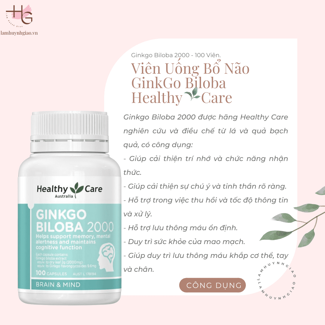 Viên Uống Bổ Não Ginkgo Biloba 2000 Healthy Care Úc