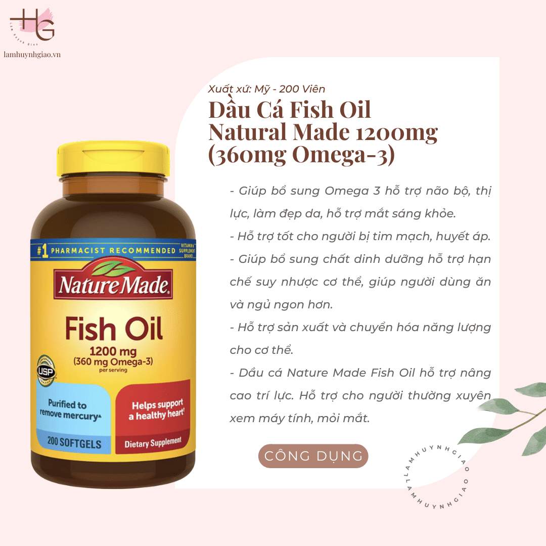 Dầu Cá Fish Oil Natural Made 1200mg (360mg Omega-3) Hộp 200 Viên