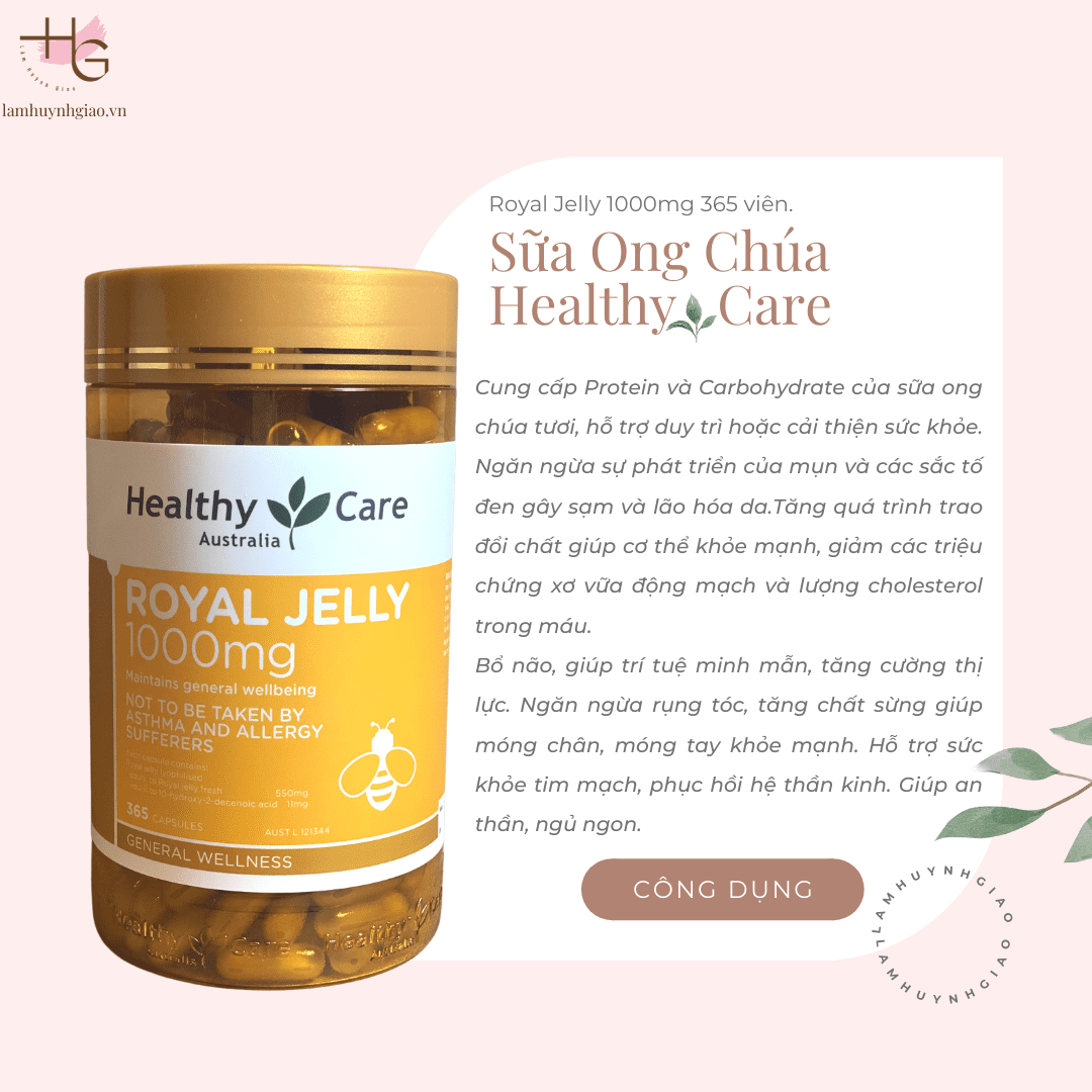 Sữa Ong Chúa Royal Jelly 1000mg Healthy Care Của Úc, 365 viên