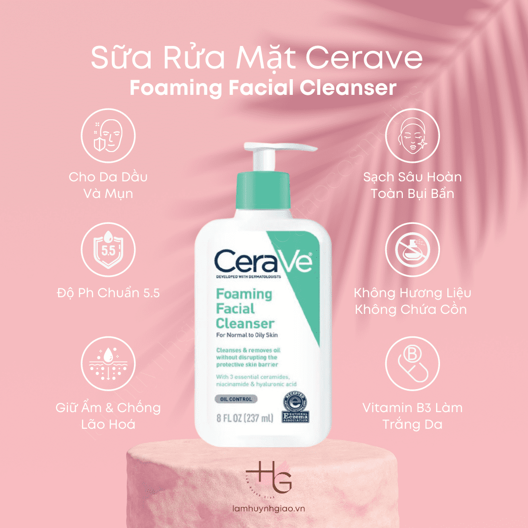 Sữa Rửa Mặt Cerave Foaming Facial Cleanser Cho Da Dầu Mụn 437ml