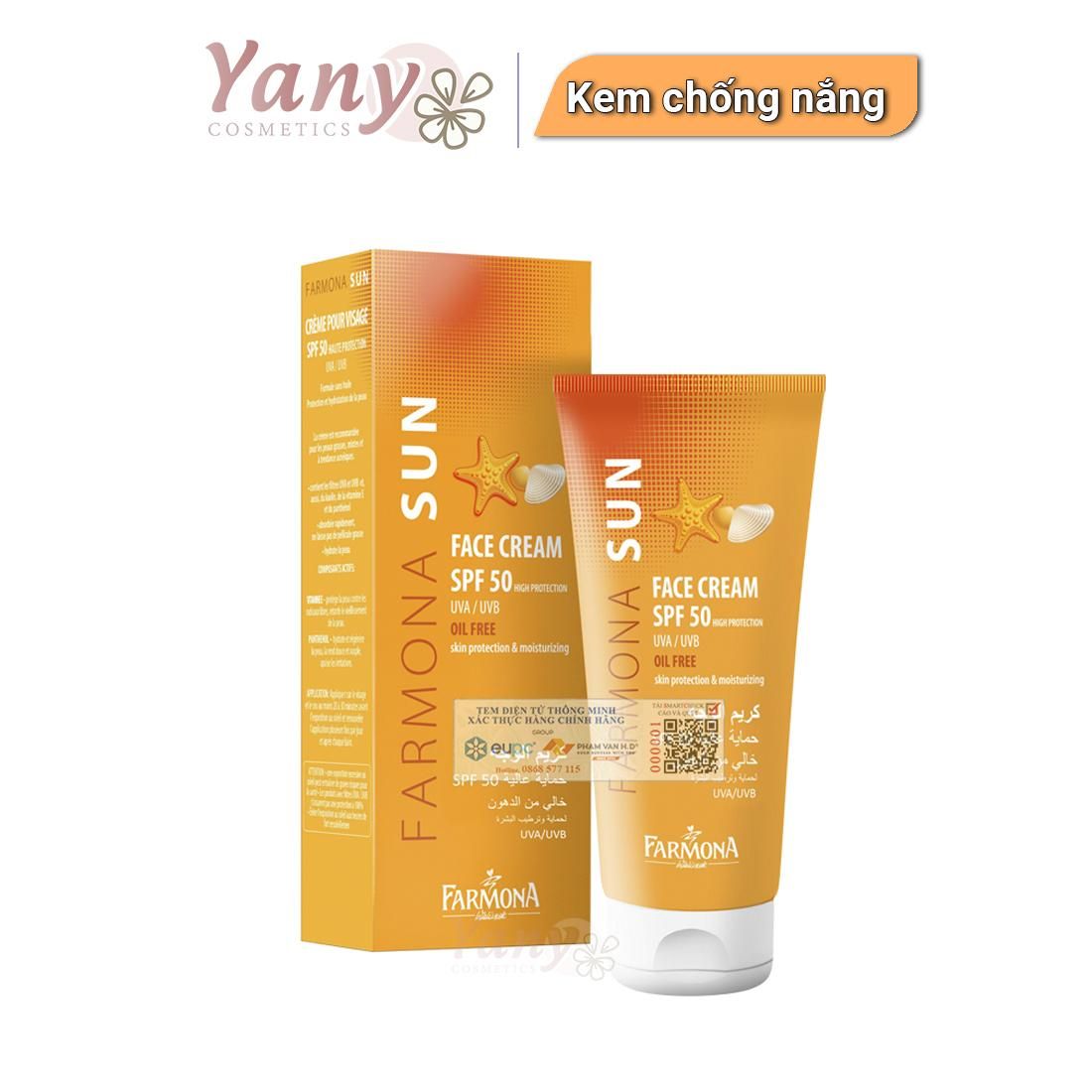 Kem Chống Nắng Farmona Sun Face Cream Oil Free Spf50 Cho Da Dầu Mụn 50ml SPF 50-Yany Cosmetics