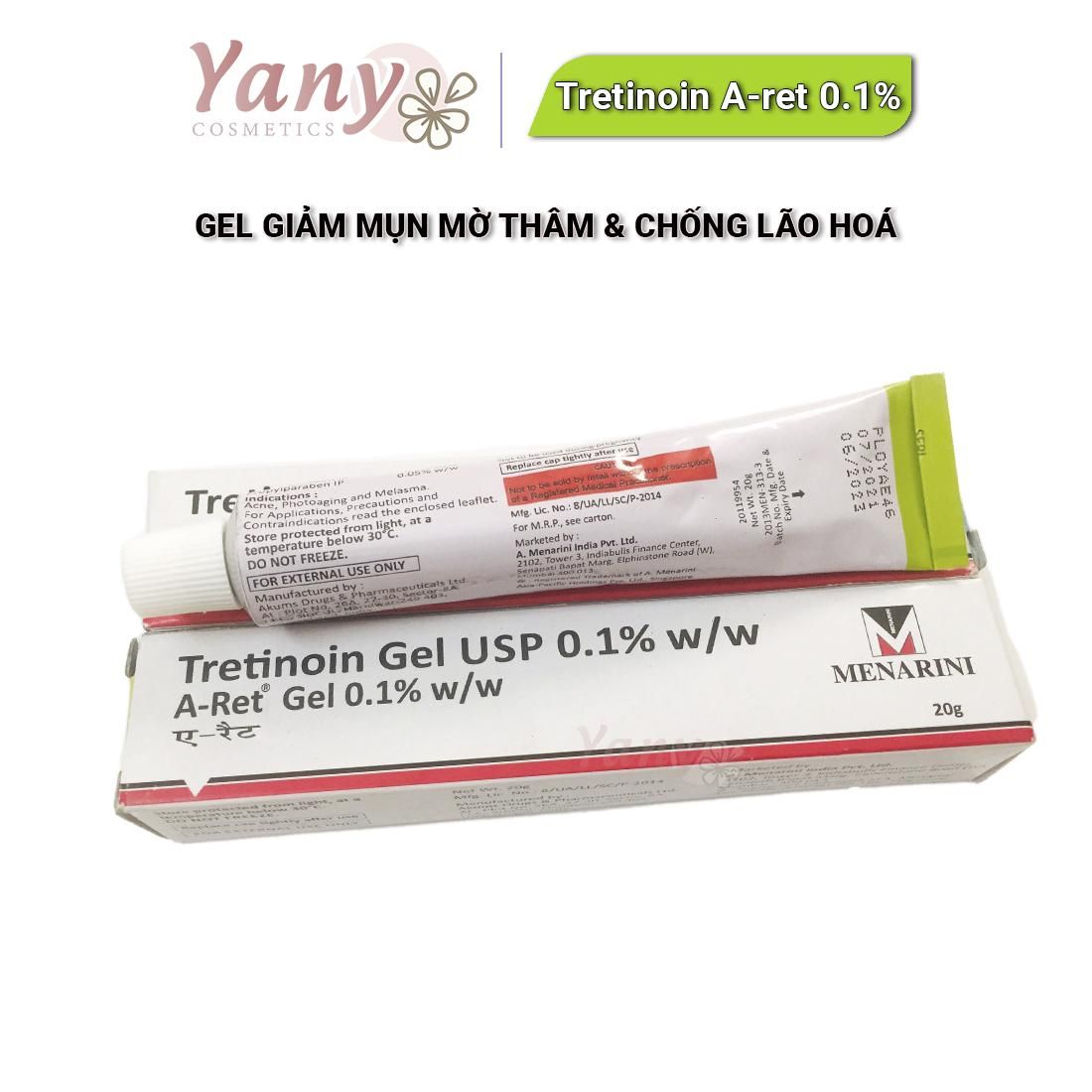 Tretinoin Trị Mụn Và Chống Lão Hóa Gel USP Aret 0.1% Menarini, Yany Cosmetics