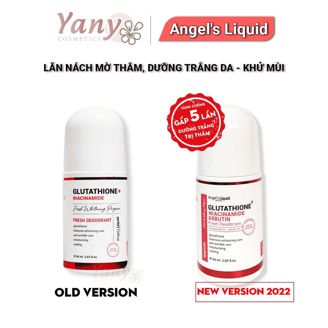 Lăn Mờ Thâm Dưỡng Trắng Nách Angel's Liquid Glutathione Plus Niacinamide Arbutin Fresh Deodorant 60ml-Yany Cosmetics