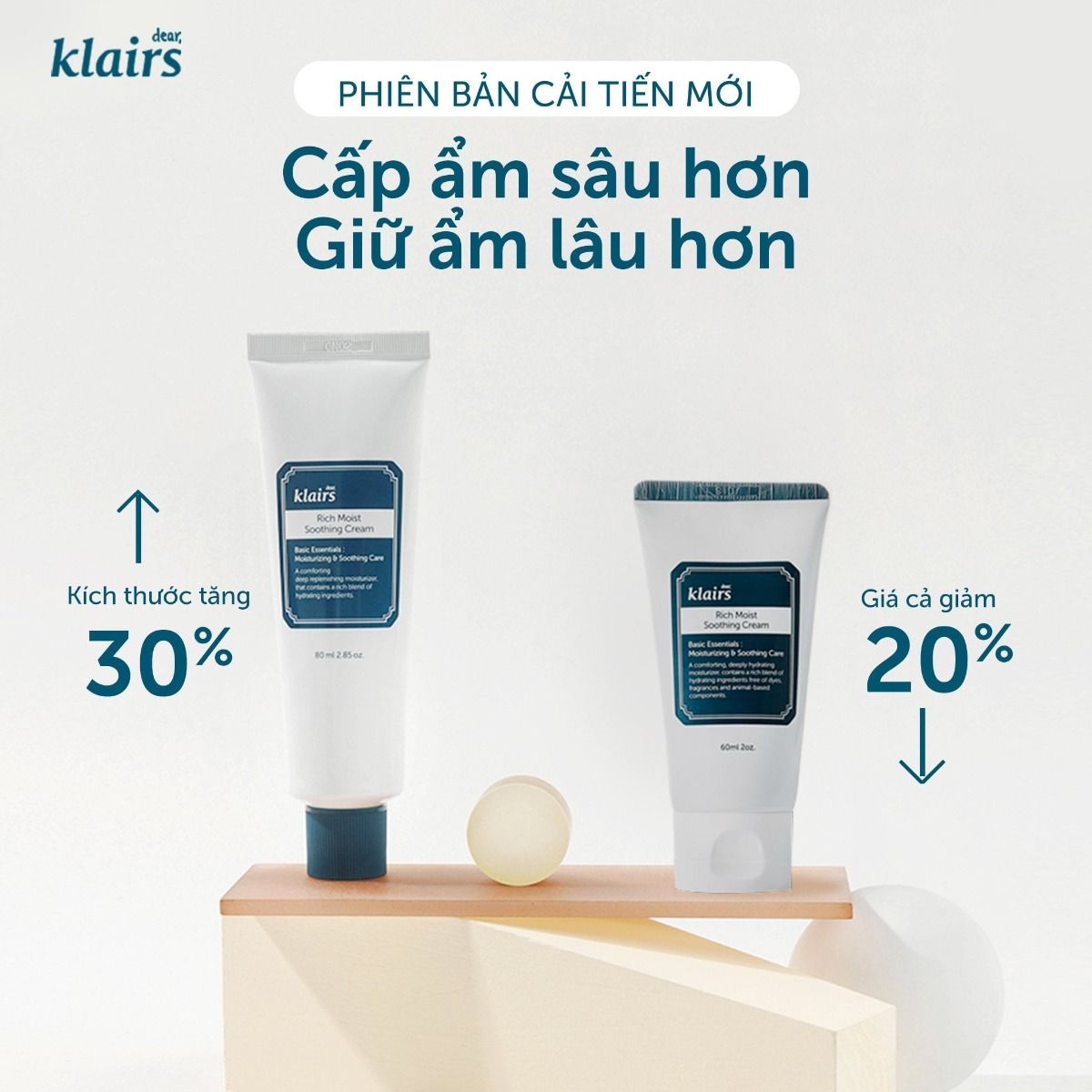 Kem Dưỡng Ẩm Phục Hồi Da Dear Klairs Rich Moist Soothing Cream Mẫu Mới 80ml