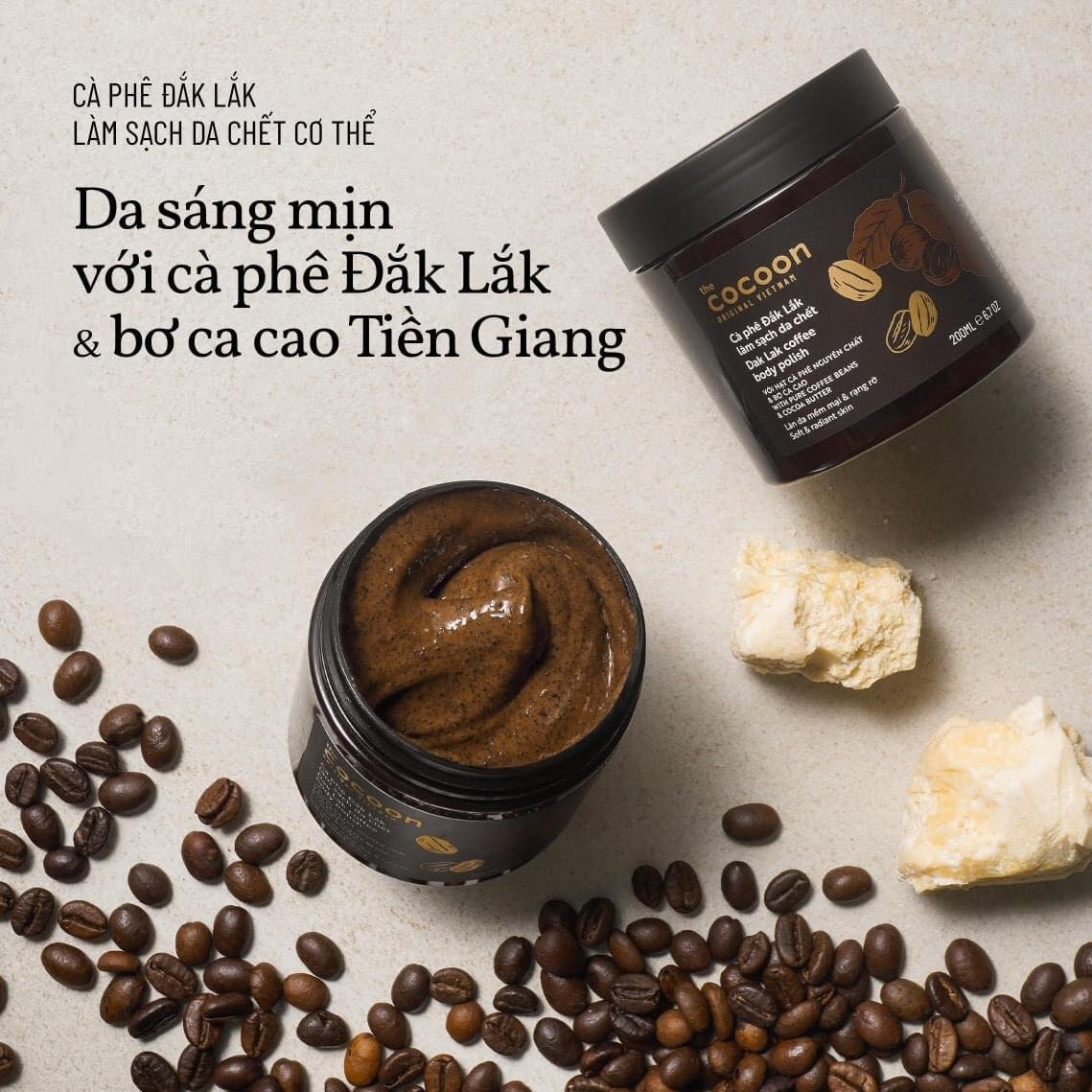 Tẩy Da Chết Cocoon DakLak Coffee Body Polish Từ Cà Phê DakLak 200ml, Yany Cosmetics