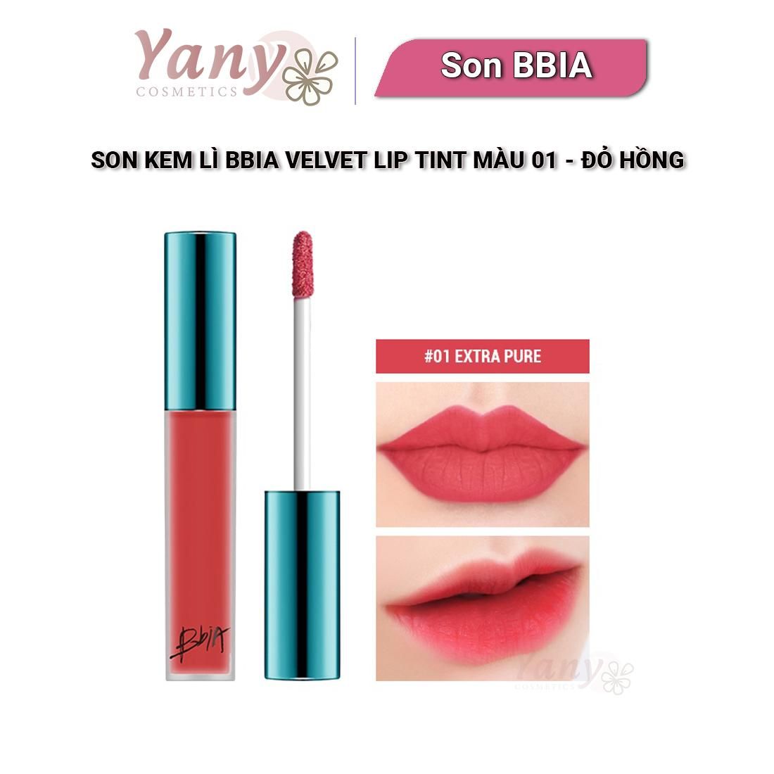 Son Kem Lì Bbia Velvet Lip Tint Ver 1 Màu 01- Đỏ Hồng-Yany-Cosmetics