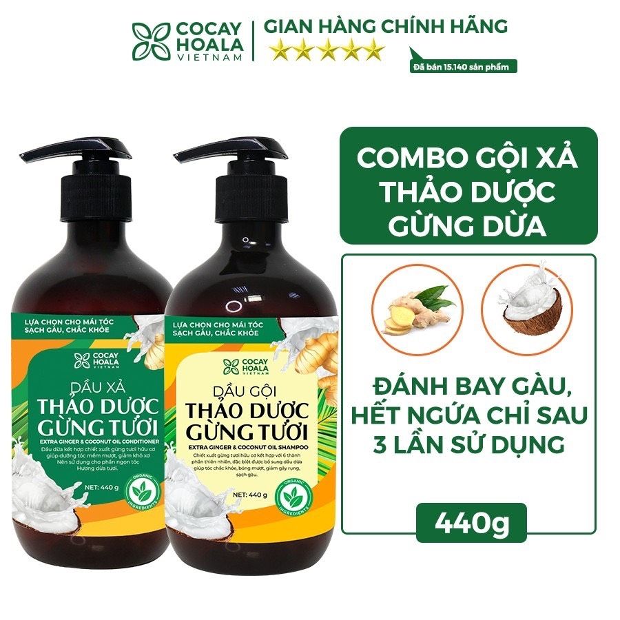 Bộ Gội Xả Thảo Dược Gừng Dừa Cỏ Cây Hoa Lá Đánh Bay Gàu Giảm Nấm Ngứa Gãy Rụng Chỉ Sau 3 Lần Gội