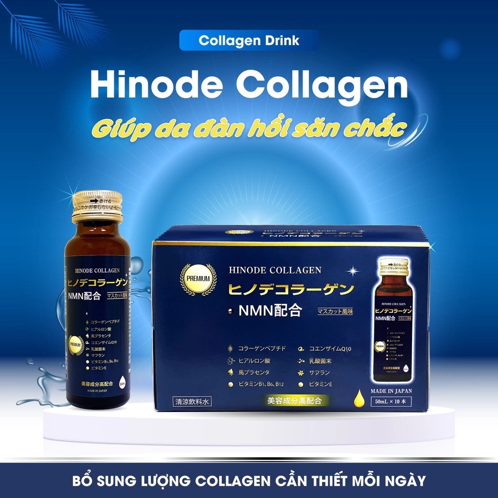 Nước Uống Collagen Đẹp Da Hinode Collagen Nmn Nhật Bản Lọ 50ml x 10 chai