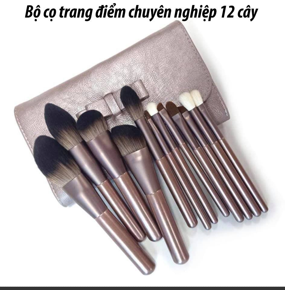 Cọ Bộ trang điểm make up chuyên nghiệp 12 cây Ví XÁM HỒNG