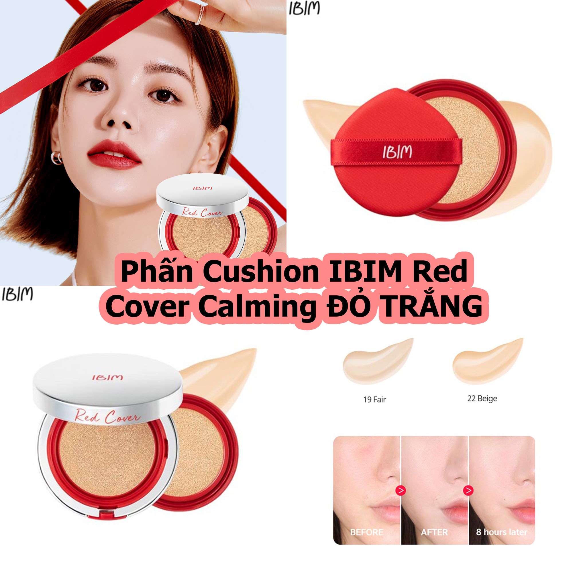 Phấn Cushion IBIM Red Cover Calming SPF50 PA+++ ĐỎ TRẮNG