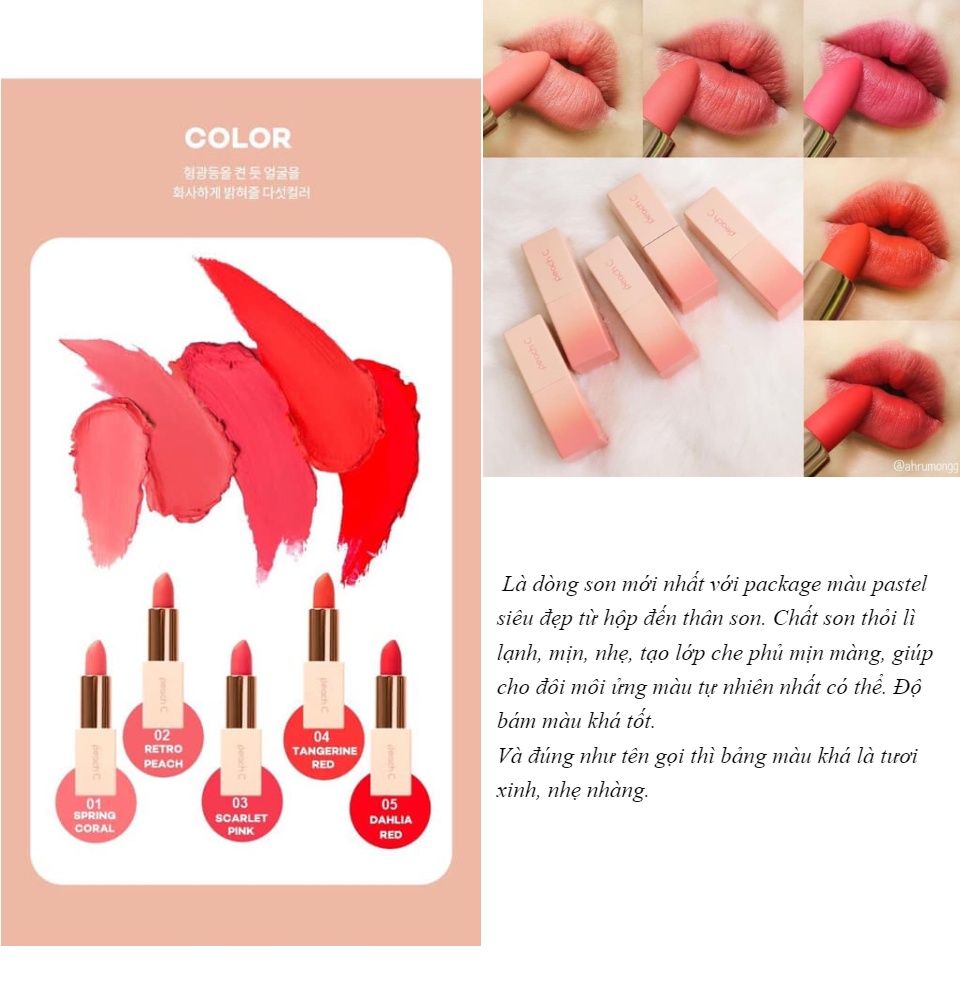 Son thỏi PEACH C Easy Matte Lipstick