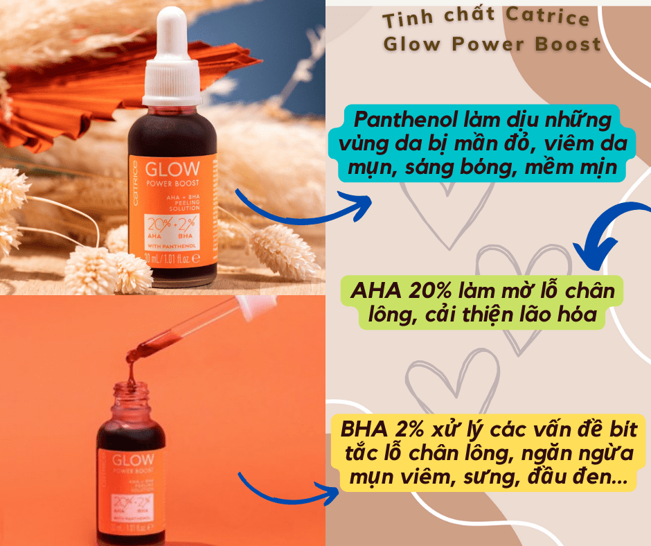 TDC Tinh chất CATRICE Glow Power Boost AHA 20% + BHA 2% 30ml PEELING ĐỎ SIÊU HOT