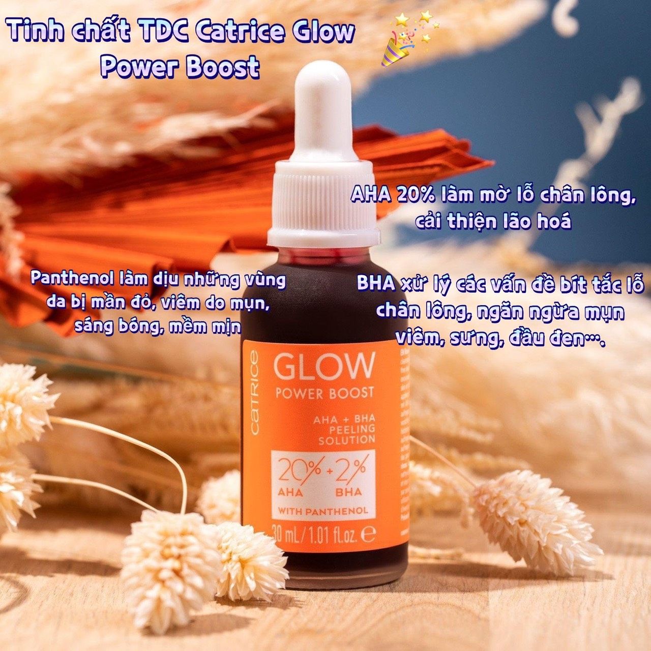 TDC Tinh chất CATRICE Glow Power Boost AHA 20% + BHA 2% 30ml PEELING ĐỎ SIÊU HOT