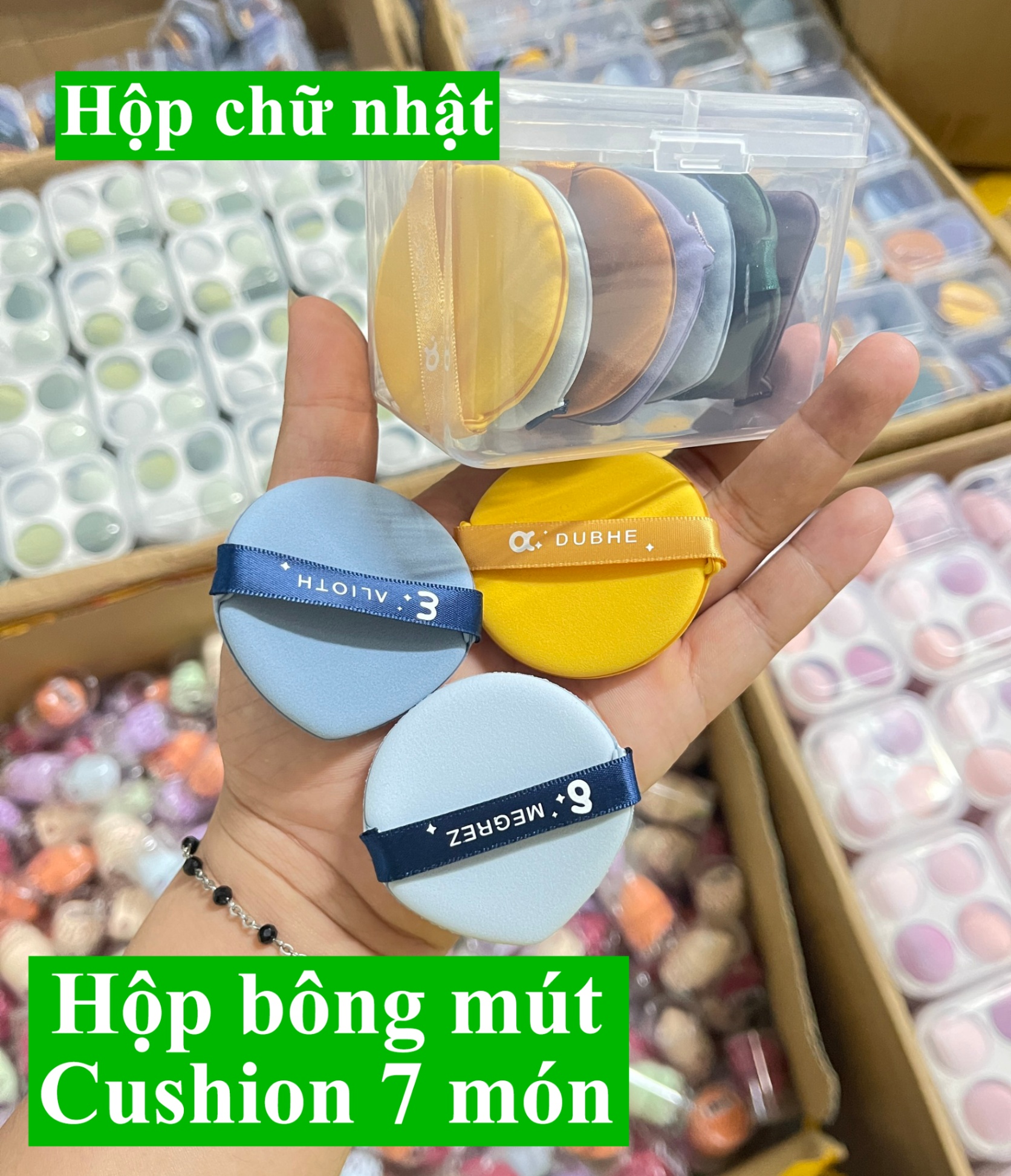 Hộp Bông phấn tán Cushion 7 món kèm hộp VUÔNG