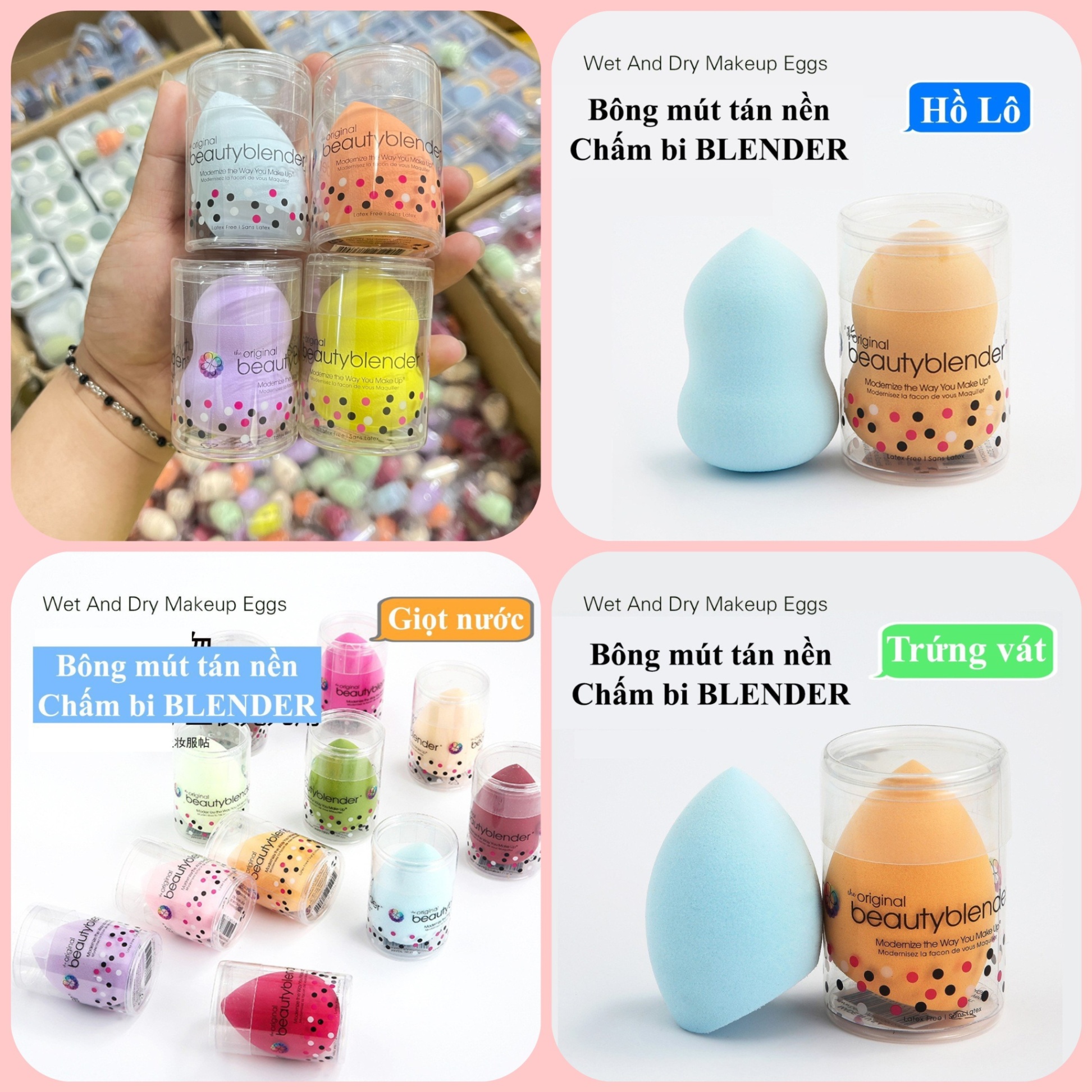 Bông Mút tán nền Tặng Kèm Hộp Đựng Xịn Chấm Bi Beauty Blender