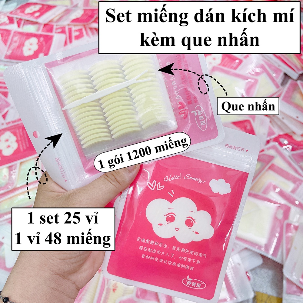 Gói 25 vỉ miếng dán kích mí sẵn keo 48 miếng size Vừa