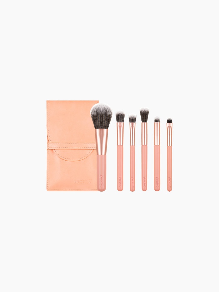 Cọ Bộ PEACH C Daily Mini Makeup Brush 6 món kèm bao da - MÀU HỒNG CAM