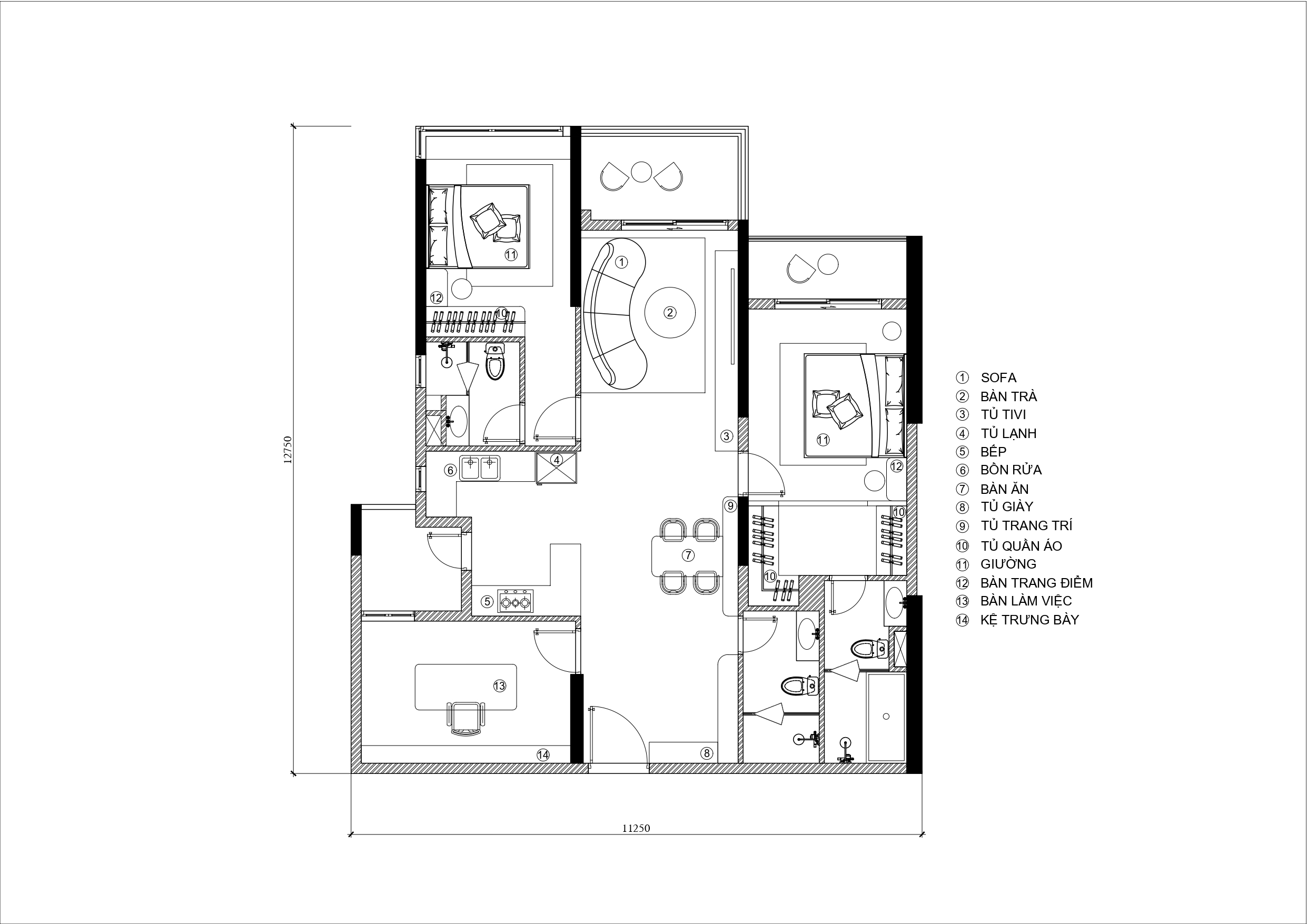 Những lưu ý khi thiết kế Chung cư 2 phòng ngủ đẹp, Tiện nghi và tối ưu diện tích