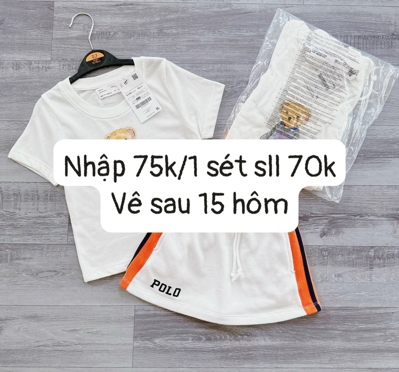 Bộ trắng in gấu polo