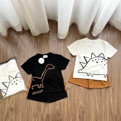 Sét 2 bộ khủng long đen trắng quần nâu