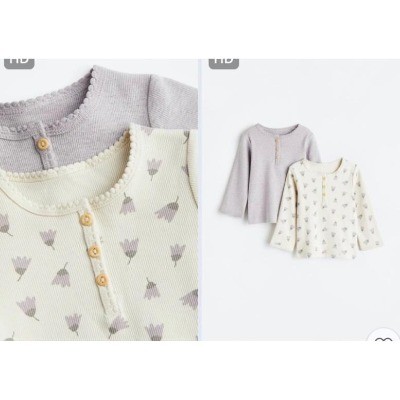 Set 2 bộ tăm be in hoa và tím trơn khuy cổ