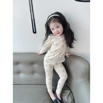 Set 2 bộ tăm be in hoa và tím trơn khuy cổ