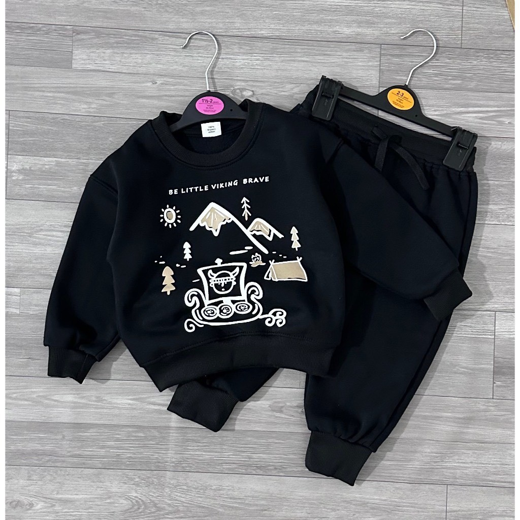 Set 2 bộ nỉ đen be in tràn