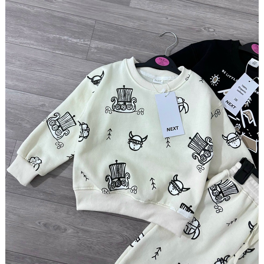 Set 2 bộ nỉ đen be in tràn