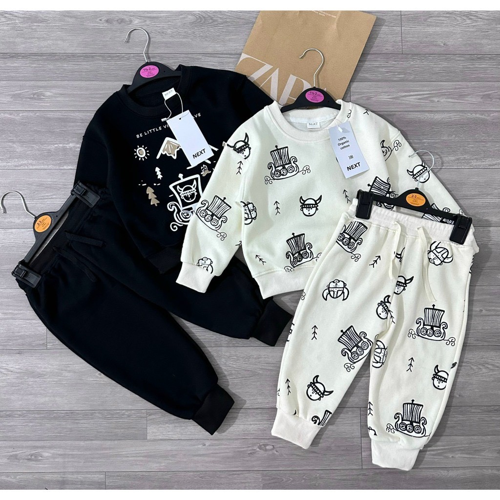 Set 2 bộ nỉ đen be in tràn