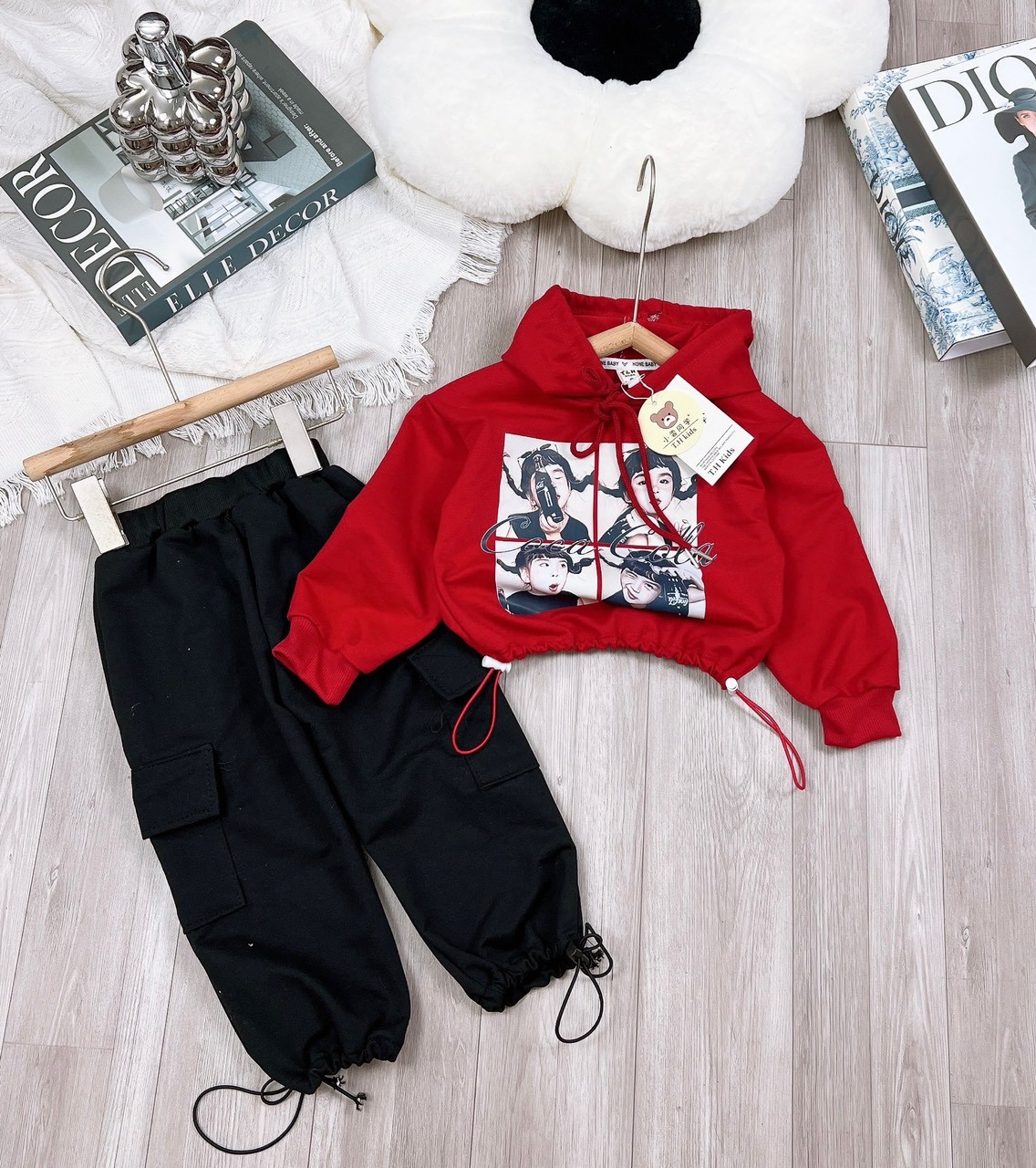 Bộ nỉ áo hoddie quần túi hộp bé gái
