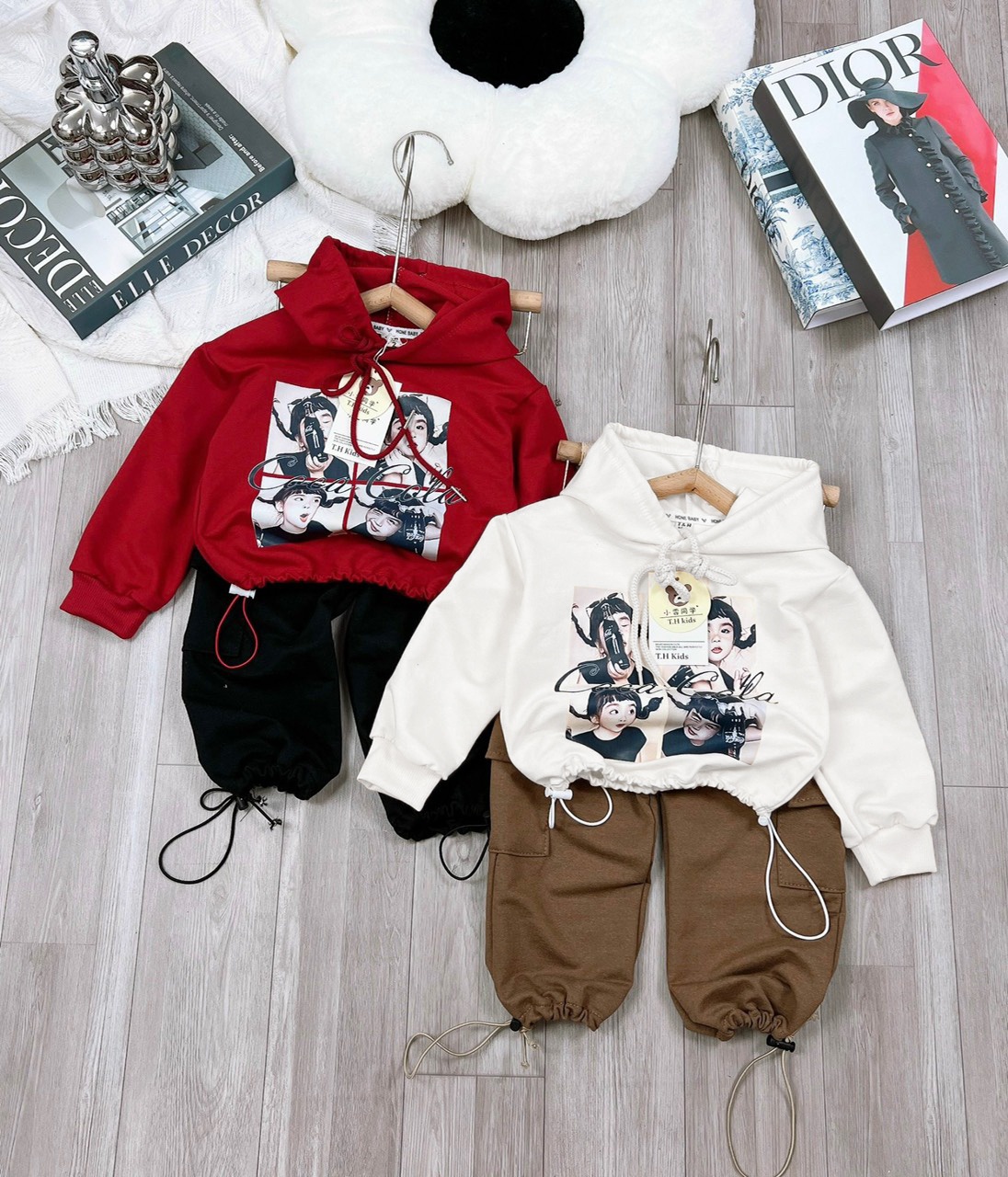 Bộ nỉ áo hoddie quần túi hộp bé gái