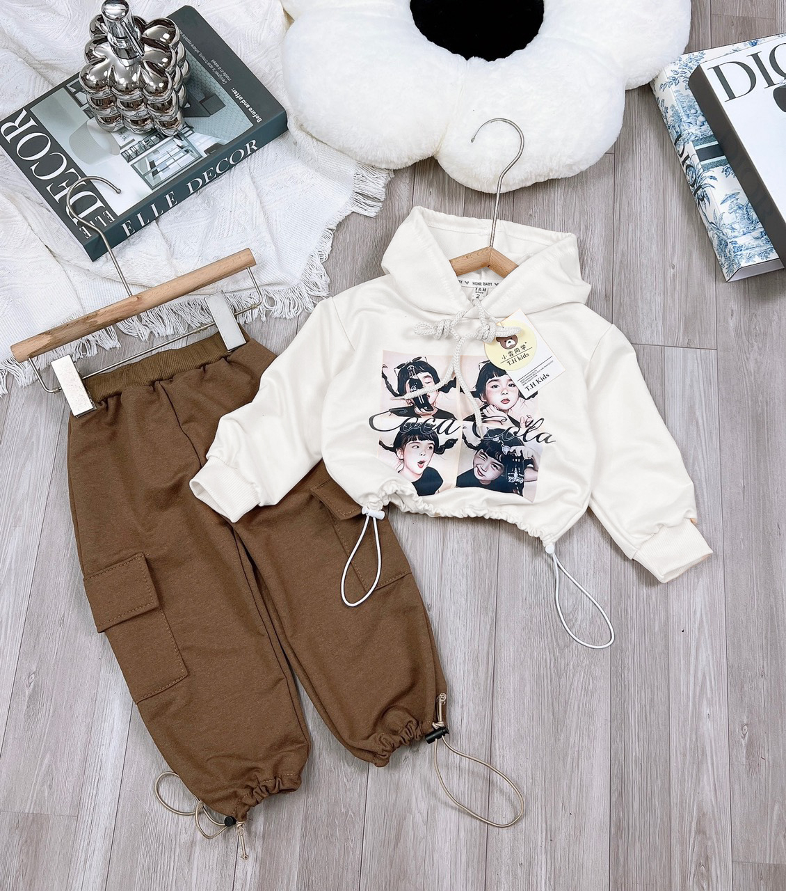 Bộ nỉ áo hoddie quần túi hộp bé gái