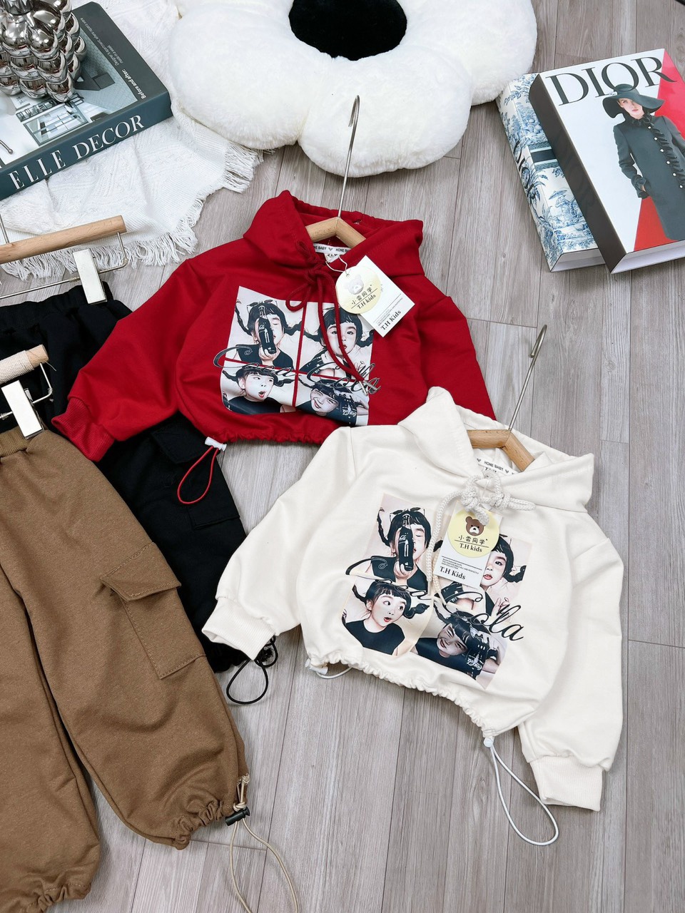 Bộ nỉ áo hoddie quần túi hộp bé gái