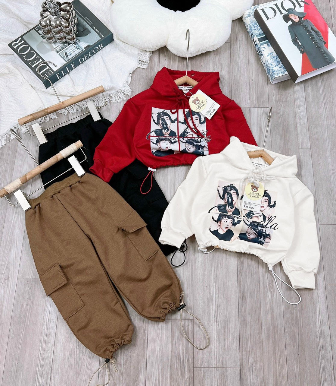 Bộ nỉ áo hoddie quần túi hộp bé gái