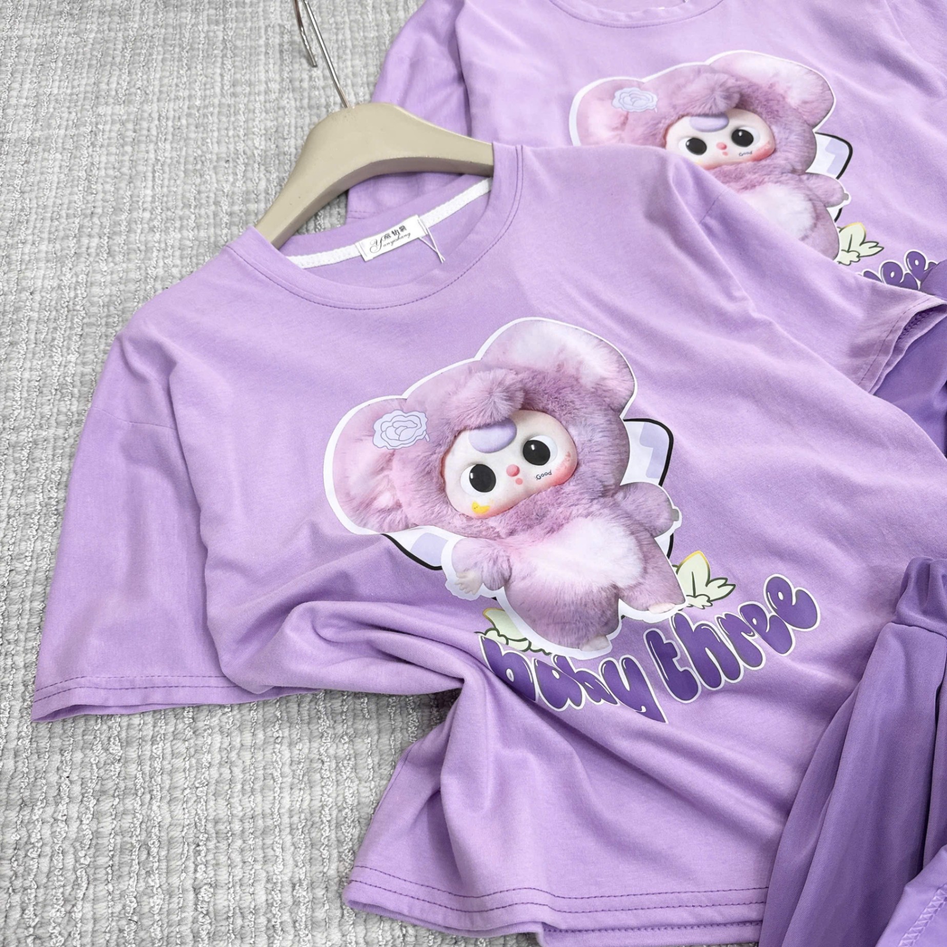 Bộ babythree áo tím chân váy xếp li tím bé gái